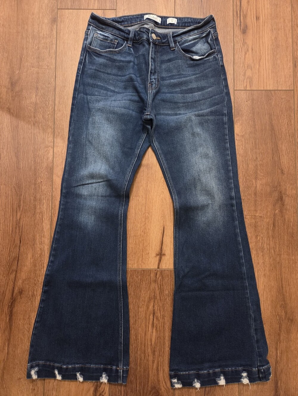 KanCan Indigo Flare Jeans with Distressed Hem